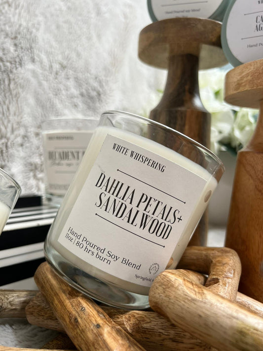 White Whispering Dahlia Petals + Sandalwood 11 oz candle